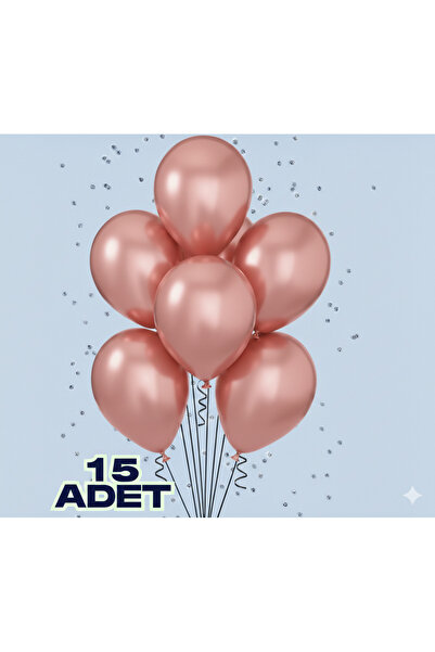 Renkli Party 15 Adet Metalik Rose Gold Parlak Balon Doğum Günü Kutlama Süs ve...