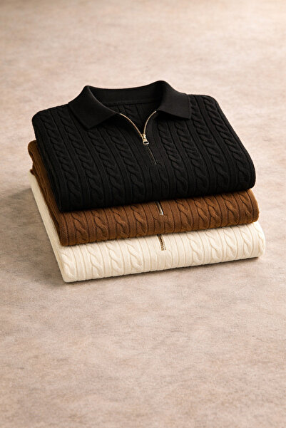 oneoff Pachet de 3 tricouri pentru bărbați, cu guler polo, tricotate, textura...