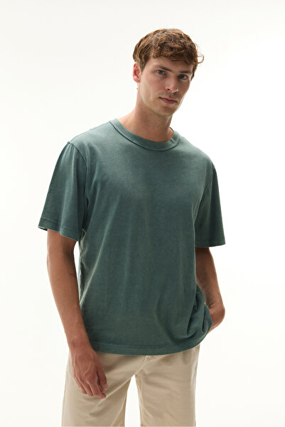 Mudo Erkek Yeşil Relax Fit Dikiş Detaylı Bisiklet Yaka T-Shirt