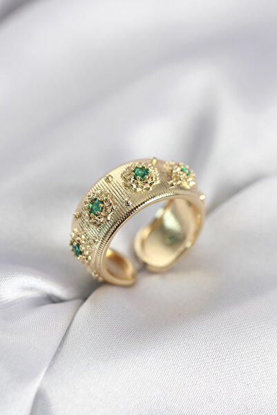 FREEDOM STOREE Green Zircon Stone Gold Color Vintage Women's Ring
