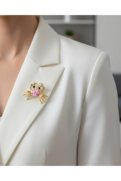 modamira Yengeç Broş - Pembe ve Lila - Boy: 2,7 cm