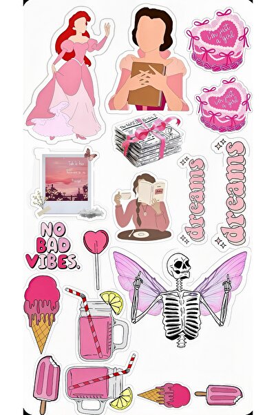 Limitless Design Pink Aesthetic Sticker Set 22×30 cm – Girl Vibes & Soft Deco...