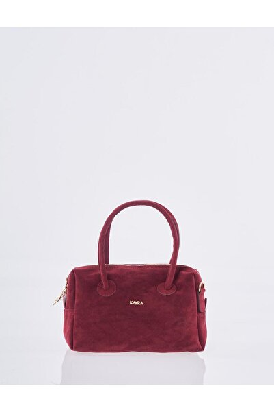 Kayra Logoed Suede Handbag Claret Red