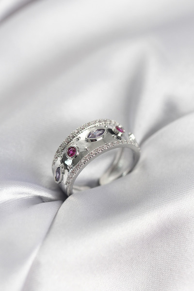 doremodam خاتم نسائي عتيق الطراز مرصع بحجر الزركون باللون الفضي - ليسينا