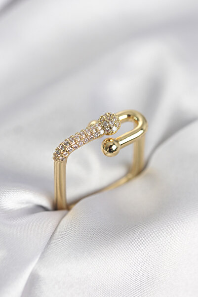 FREEDOM STOREE Gold Color Zircon Stone Tiffany Model Square Women's Ring