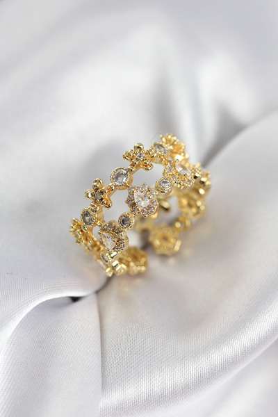 Lisinya Zircon Stone 2-Piece Model Gold Color Women's Ring - Tygoo