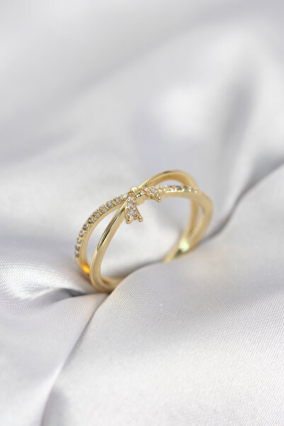 Lisinya Gold Color Zircon Stone Bow Model Women's Ring - Tygoo