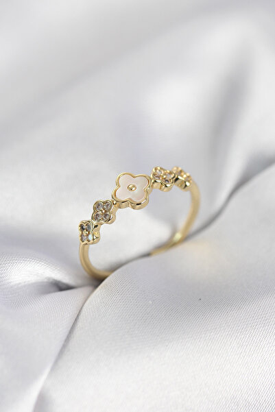 Lisinya Gold Color Minimal Clover and Zircon Stone Women's Ring - Tygoo