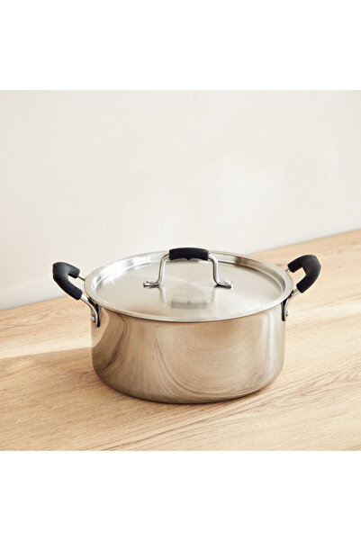 Generic طاجن ثلاثي الطبقات من الفولاذ اللامع مع غطاء فولاذي - 24 سم