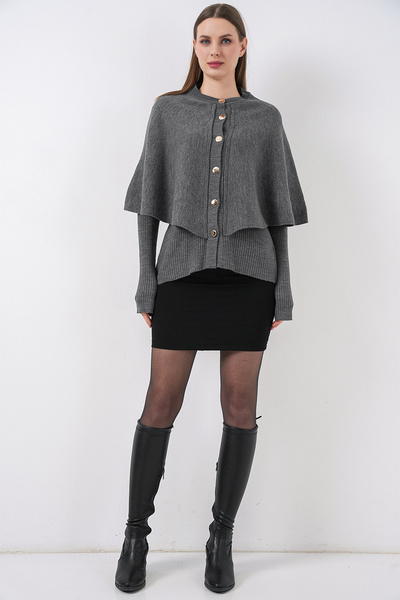 Modamorfo Women's Cape Knitwear Cardigan 15967 - Anthracite