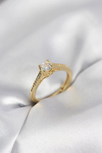 shopwave خاتم نسائي من حجر الزركون ذهبي اللون من تيك ستون