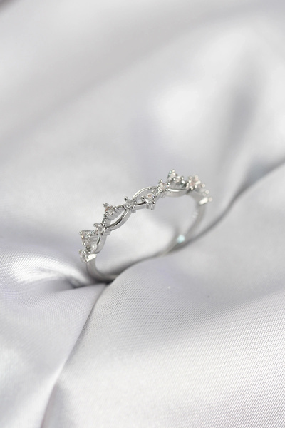 shopwave خاتم نسائي من حجر الزركون والنحاس باللون الفضي