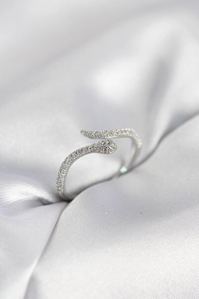 shopwave خاتم نسائي فضي اللون على شكل ثعبان موديل حجر الزركون