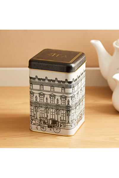 Generic Feast Square Shaped Tea Canister with Lid - 10.5x15 cm