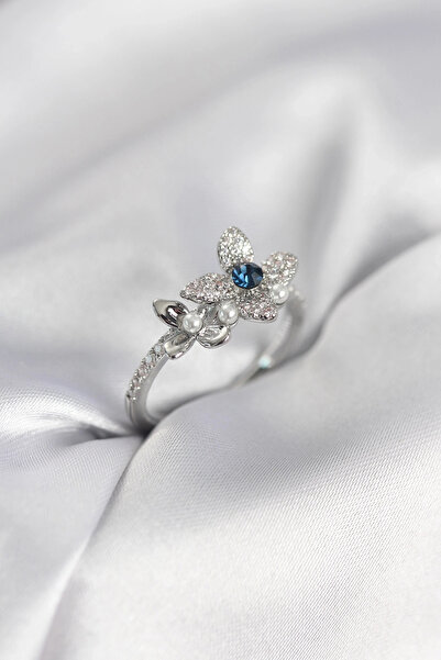 shopwave خاتم نسائي فضي اللون مزين بحجر الزركون على شكل زهرة