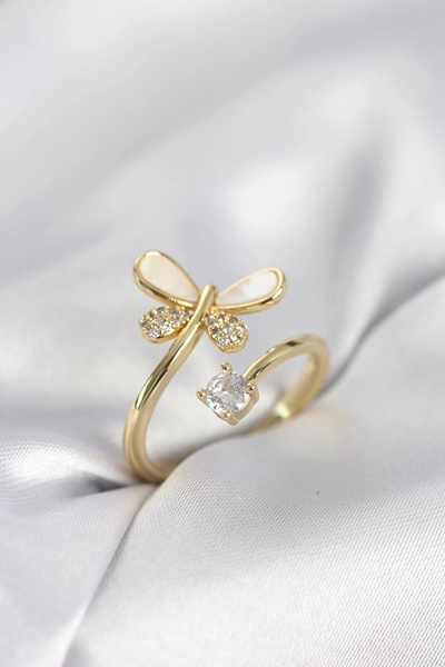 shopwave خاتم نسائي موديل ذبابة ذهبية اللون مرصع بحجر الزركون