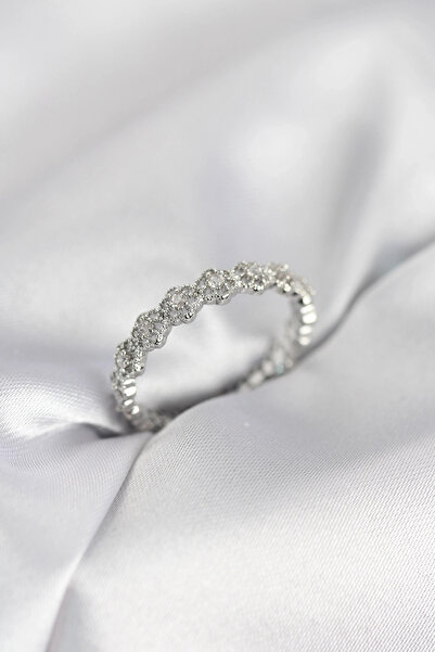 shopwave خاتم نسائي مرصع بحجر الزركون باللون الفضي على شكل زهرة متسلسلة