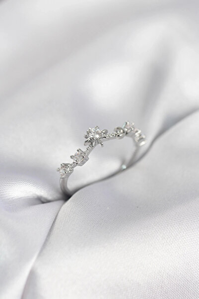 shopwave خاتم نسائي من حجر الزركون باللون الفضي بتصميم ليلي