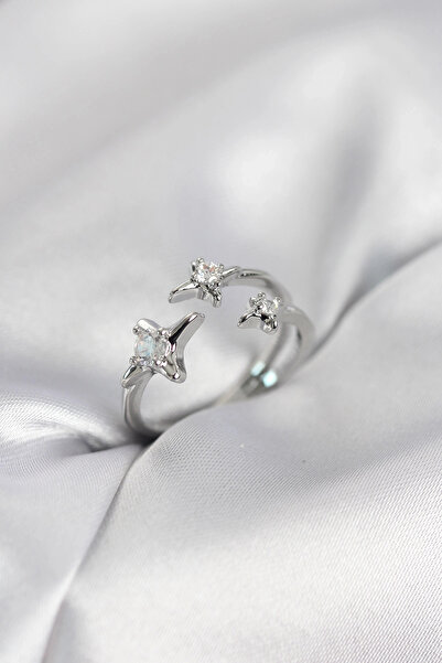 shopwave خاتم نسائي من مينيمال بول ستار موديل فضي اللون