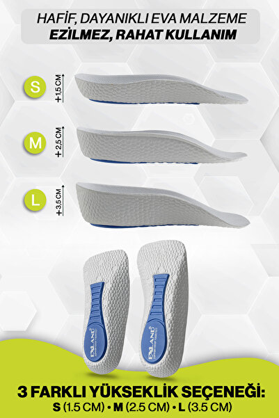 Exland Boy Uzatıcı Tabanlık (1.5 – 2.5 – 3.5 cm) Gizli Topuk, Yüksek Taban, T...