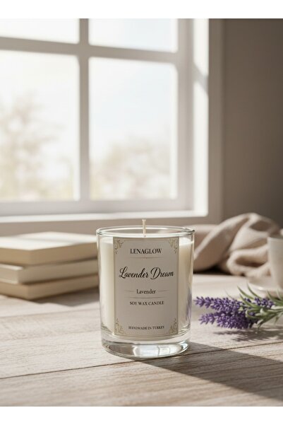 Lenaglow Lavender Dream Cam Bardak Mum – Lavanta Kokulu Soy Wax Candle – Raha...