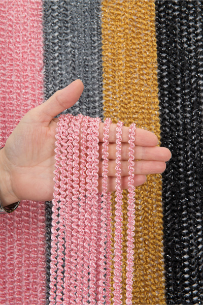 ELDA EV TEKSTİLİ Gümüş Pembe Bukle İp Perde – Kornişe Uyumlu Dekoratif Salon ...