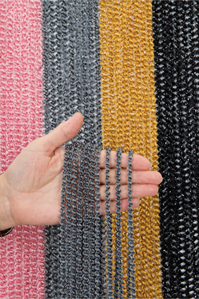 ELDA EV TEKSTİLİ Gümüş Antrasit Bukle İp Perde – Kornişe Uyumlu Dekoratif Sal...