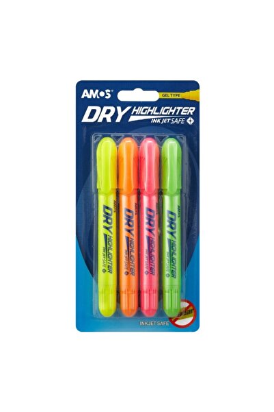 Amos Textmarker Dry, varf uscat rotund, set 4 culori fluorescente