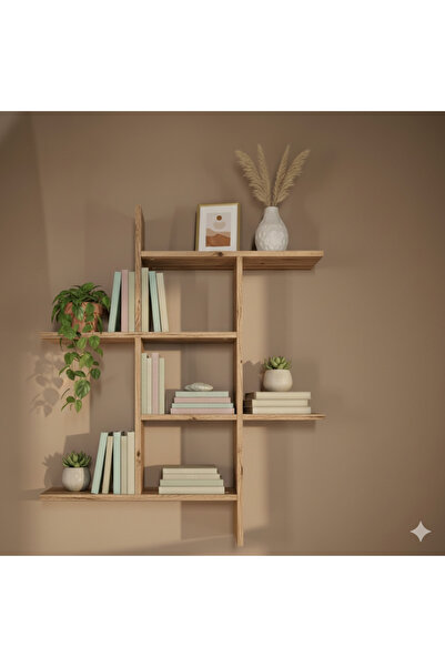 Çamsan Rafixa Atlas Çam Asimetrik Duvar Rafı - Modern Kitaplık ve Dekoratif O...
