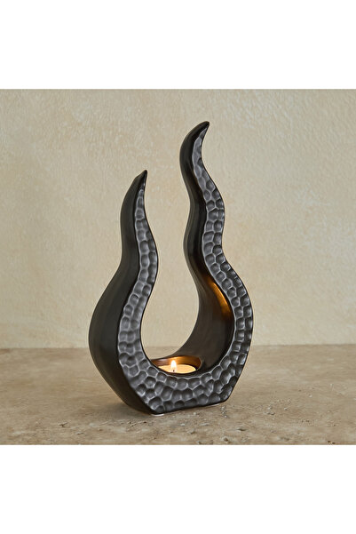 Generic حامل شموع سيراميكي أحادي اللون بتصميم سانسا ديوك، بلمسة نهائية مطروقة...