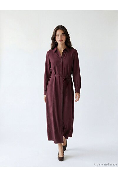 LC Waikiki Textured Belted Shirt Dress