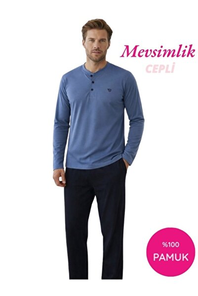 GUAVA+ Men's 3-Button 100% Cotton Seasonal Wide Fit Long Sleeve Pajama Set wi...