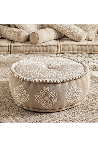 Generic Mahrgan Desert Diamond Embroidered Medallion Round Pouf - 60x60x25 cm