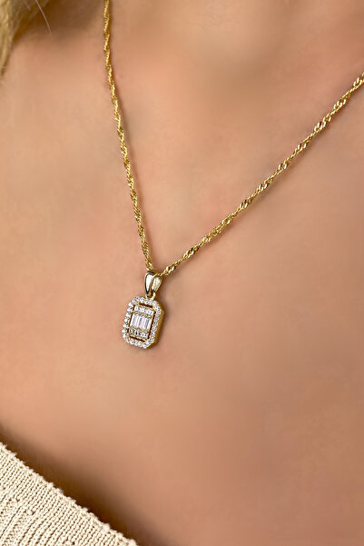 Altınaşkı Singapur Zincirli Baget Baget Taşlı Altın Kolye