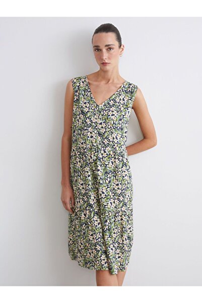 LC Waikiki Lcwaikiki classic green v-neck floral a-line dress