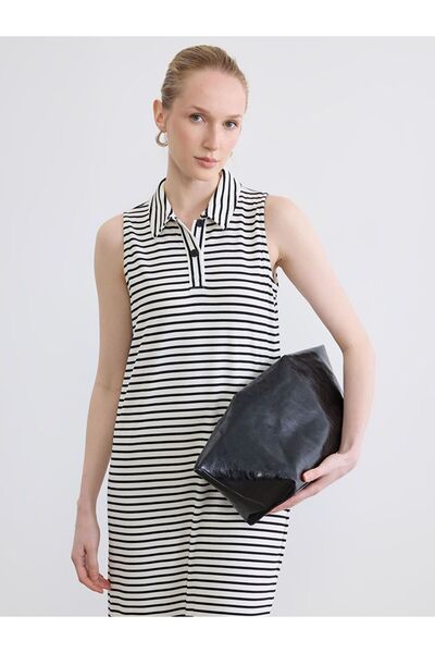 LC Waikiki Polo Collar Striped Slit Dress