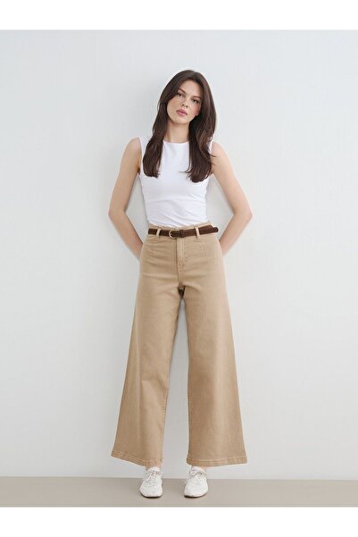 LC Waikiki Wideleg Women's Jeans Trousers with Belt on the Waist