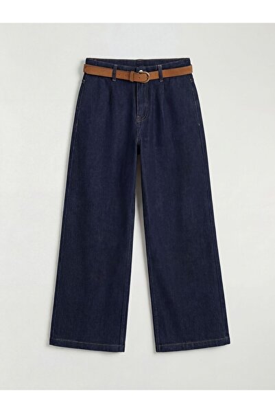 LC Waikiki Wideleg Women's Jeans Trousers with Belt on the Waist