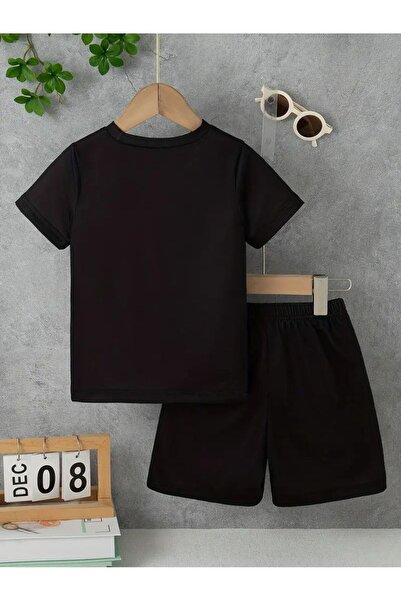 Kids Летен комплект без принт за момичета и момчета, състоящ се от черна блуз...