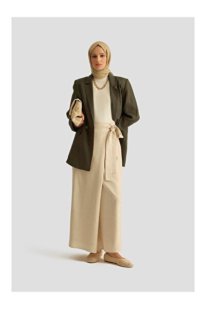 LC Waikiki Double Breasted Linen Jacket 25Y5917 Khaki