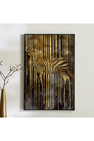 Generic Cyprus Odean Zebra Abstract Framed Picture with Foil - 60x90x2.8 cm