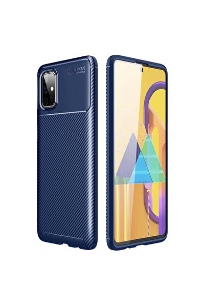 xirshop حافظة سامسونج جالاكسي M51 ذات غطاء كربوني بتركيز تلقائي - أزرق داكن