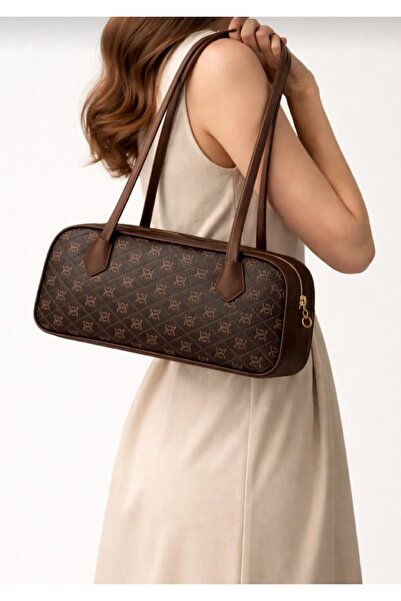 Newish Polo Women's Patterned Baguette Hand and Shoulder Bag-Faux Vegan Leather