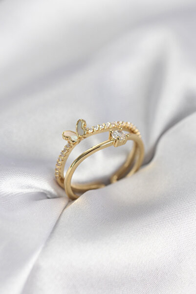 callerrons accessories خاتم نسائي مكون من قطعتين من حجر الزركون باللون الذهبي...