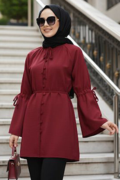 N.S NEVA STYLE Μπορντό Τουνίκ Τεσεττούρ με Μανίκια Βολάν 20298BR