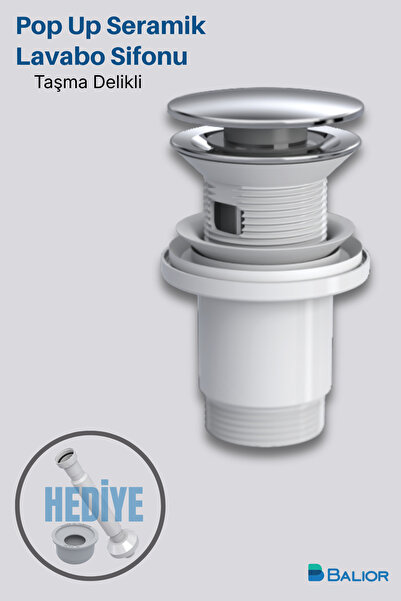 BALİOR Krom Lavabo Sifonu Koku Engelleyici Aç-Kapa Parlak Krom Taşmalı