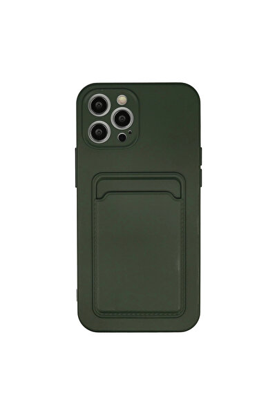 xirshop حافظة آيفون 12 برو ماكس سيليكون مع بطاقة عمل كلفن - أخضر داكن