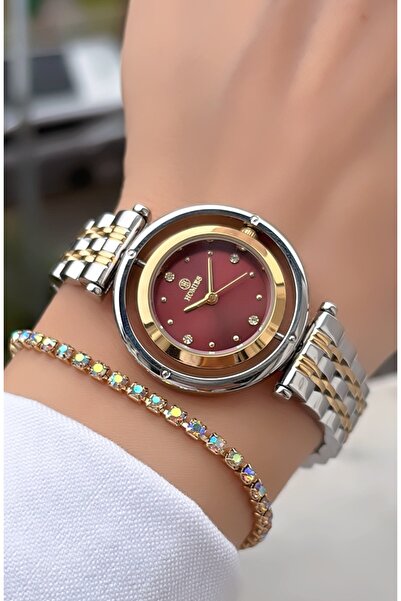 Homies New Season Burgundy Dial Women's Wristwatch - with Bracelet Gift