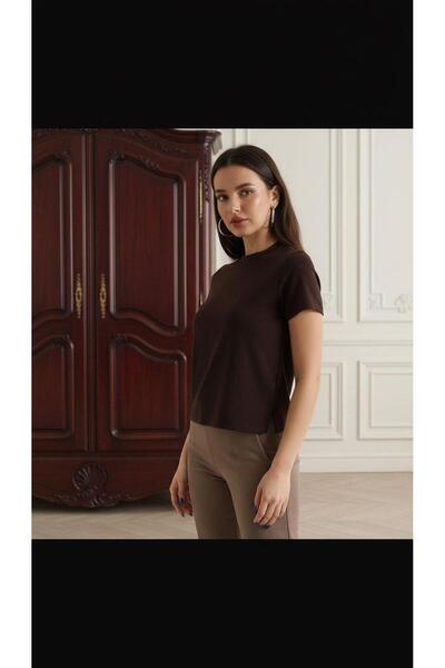 CKM MODA Milano Minimal Cut Basic T-Shirt Brown