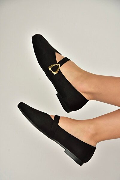 Fox Shoes Y726632602 Balerini de damă din piele intoarsa neagra cu detaliu ca...